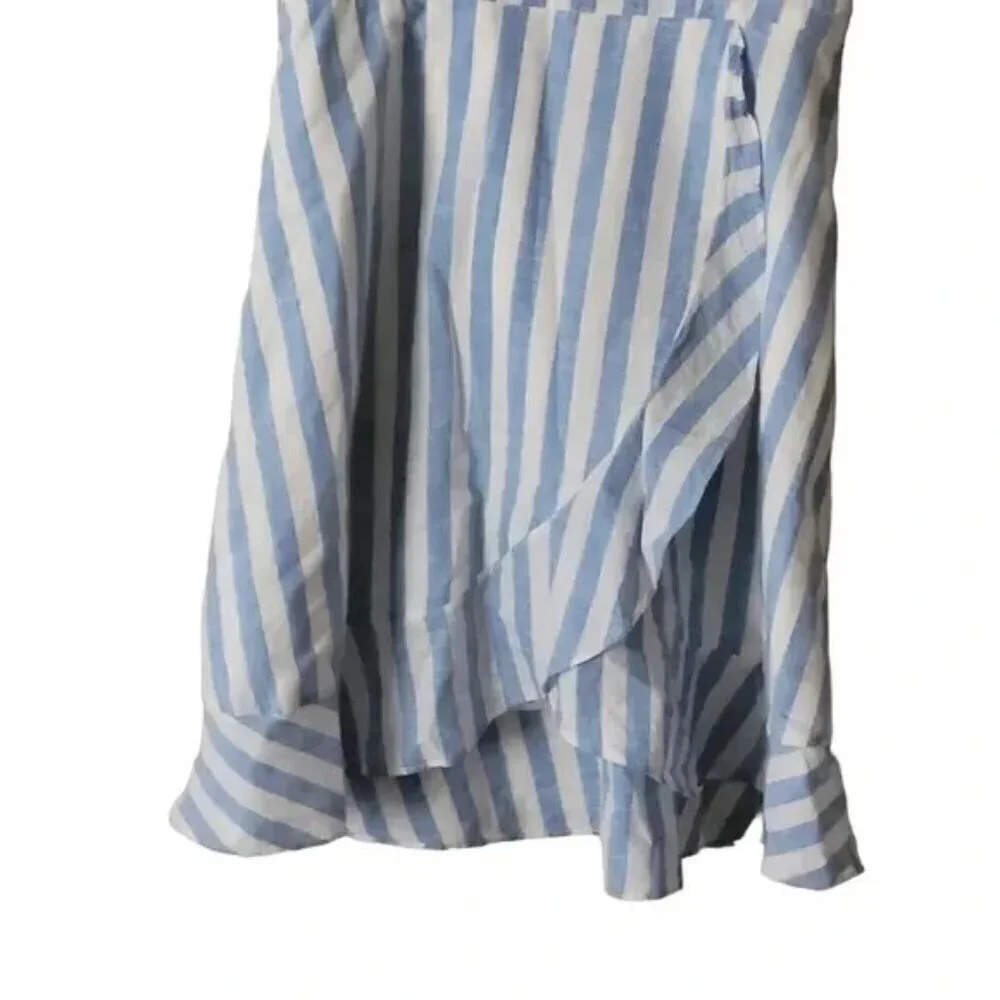 J. CREW Blue White Striped V-Neck Faux Wrap Ruffle Dress Size 4